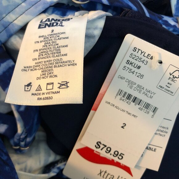 Lands End Chlorine Resistant Adjustable Underwire Tankini Swimsuit Top Blue 2 - Picture 3 of 3